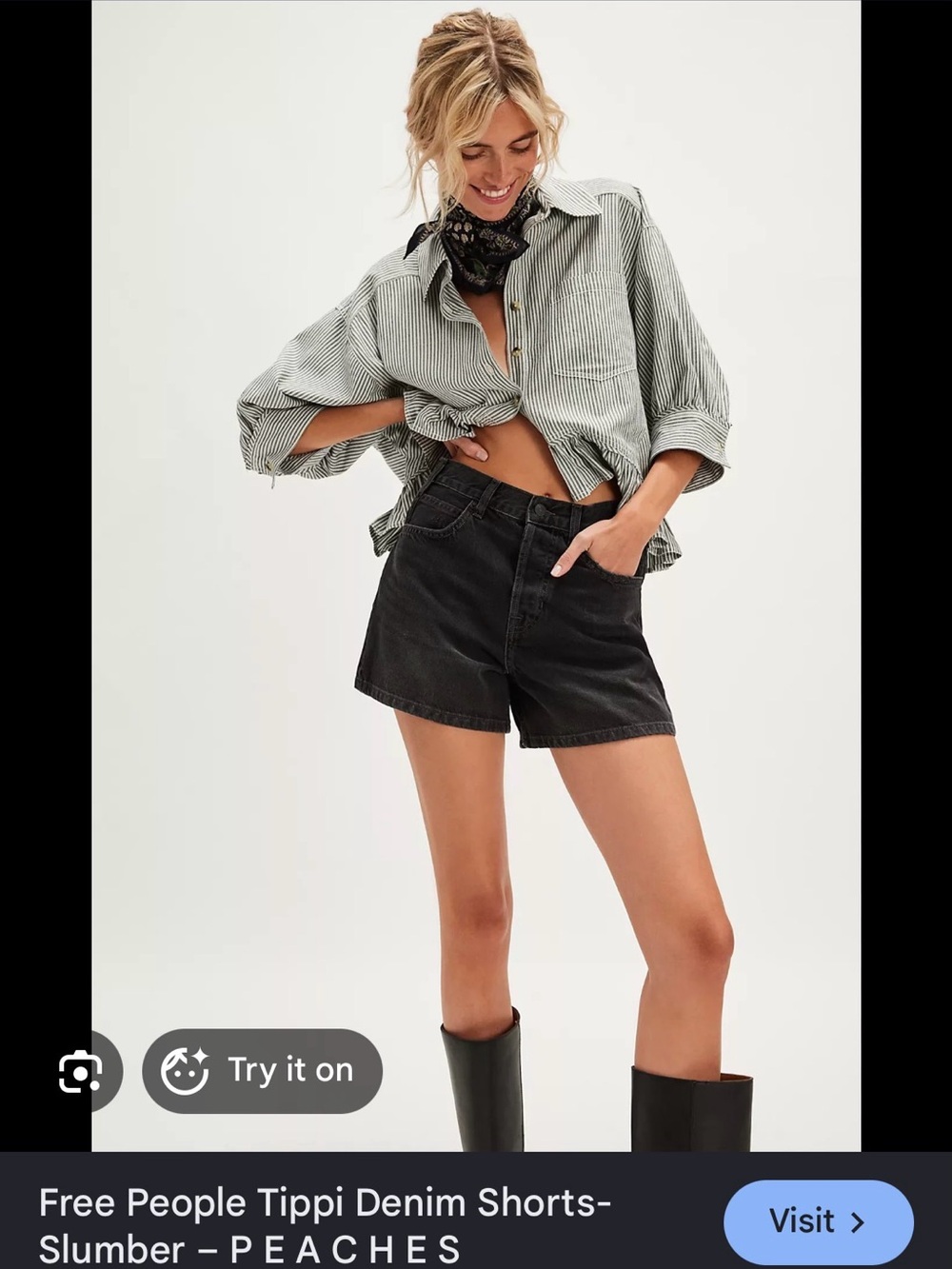 Free People Black High-Rise Denim Shorts